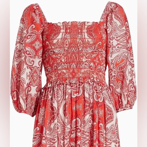 Cara Cara Jazzy Dress. Puff Sleeves. Smocked Bodice. Inkwash Hibiscus. Size S. - Picture 5 of 8